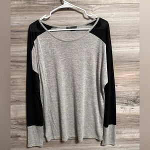 Vince Colorblock Long Sleeve Rayon Top in Gray and Black